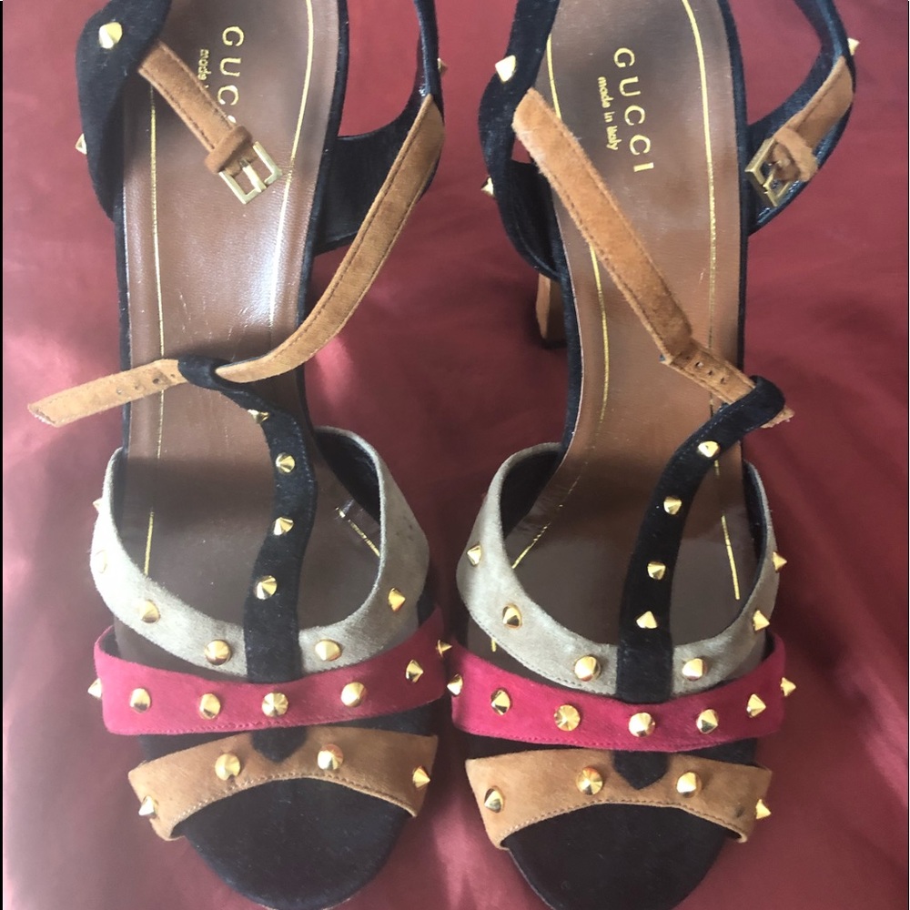 Authentic Gucci Suede Multi Color Sandals